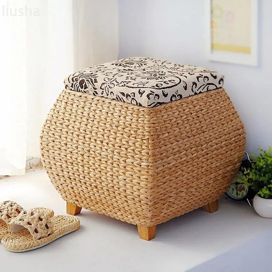 Rattan Wicker Storage Ottoman/Square stool pouf
