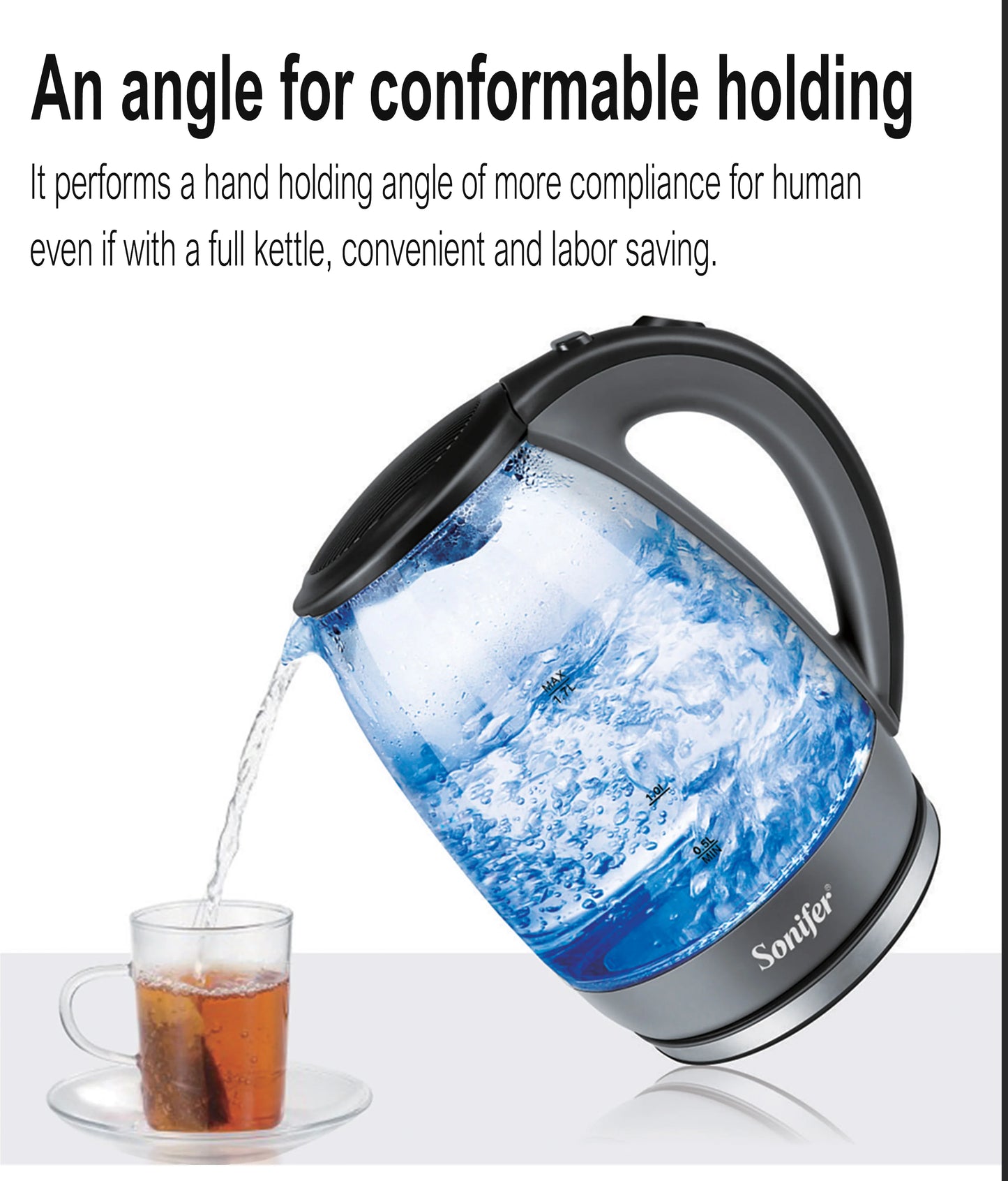 1.7L Glass Health Preserving Pot Electric Kettle with Led Lighting