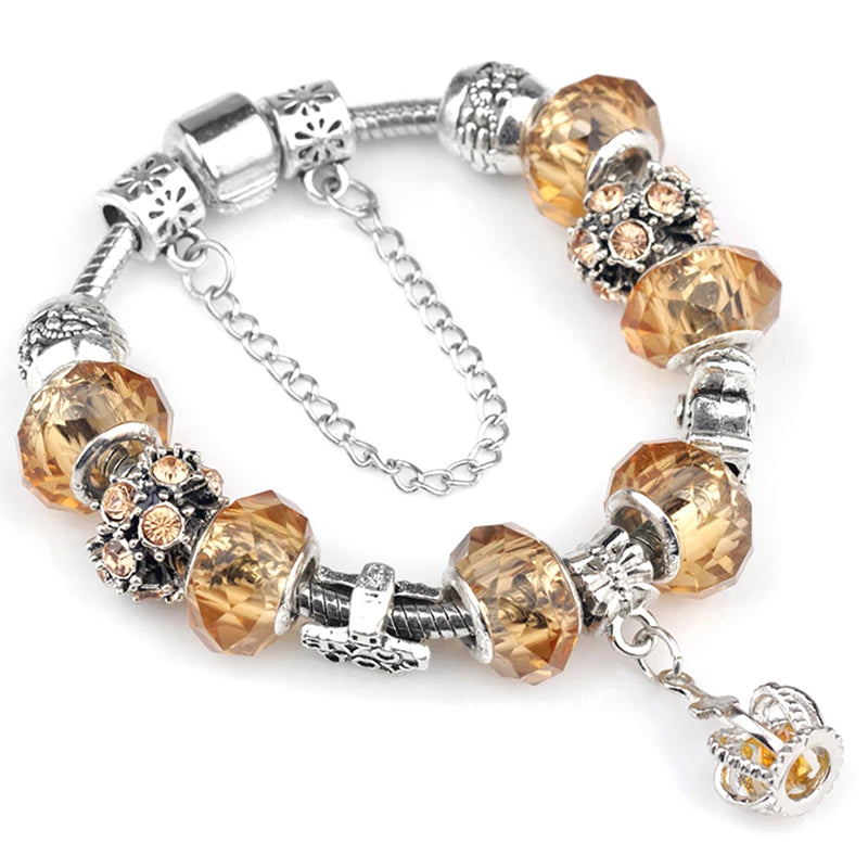 Sparkling Crystal Crown Charm Bracelet