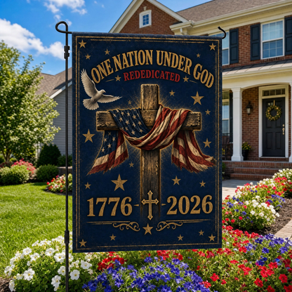One Nation Under God Double-Sided Flag — 1776-2026 Patriotic Cross & Dove Memorial Flag