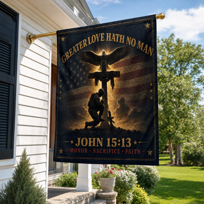 Flag - "Greater Love Hath No Man" John 15:13 Military Memorial Double-Sided Flag